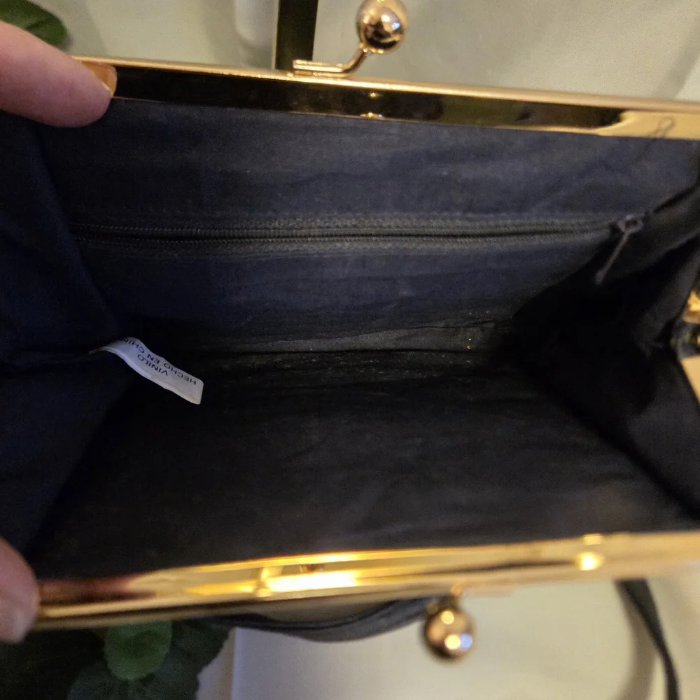 Trendy Blue Kiss Lock Wallet Crossbody Purse Gold Frame Clutch Shoulder Bag - Picture 4 of 16